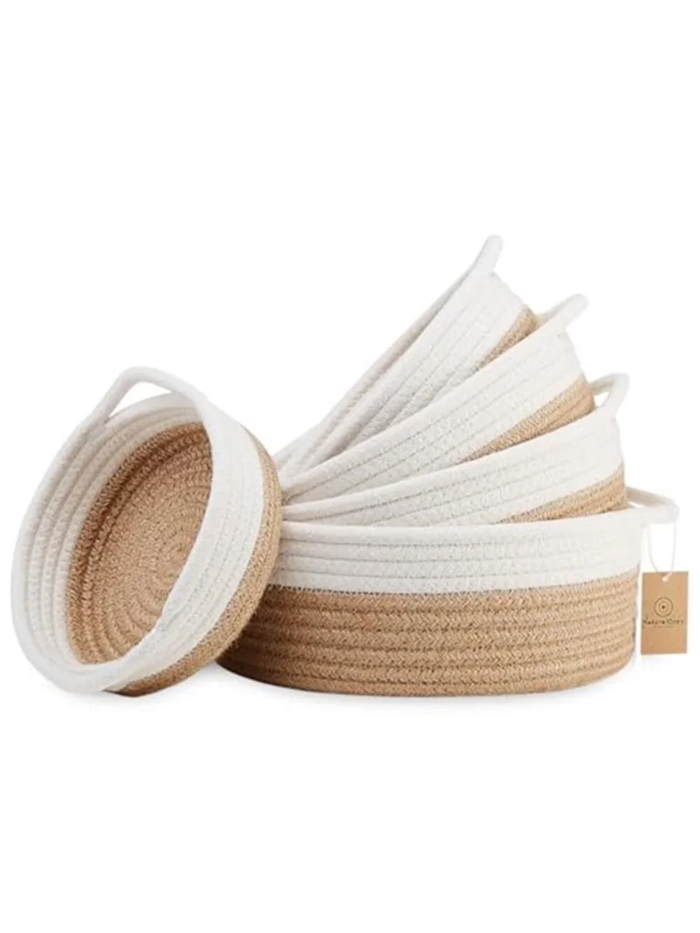 New 5-Piece Round Woven Cotton Rope Storage Baskets for Organizing Small Shallow